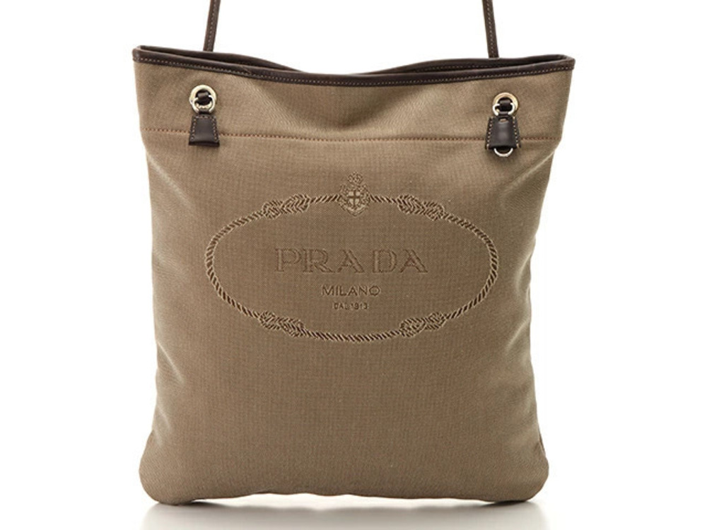Prada shoulder bag canvas leather Beige Cream brown
